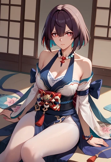 star rail,xueyi,kimono,silk,wide-leg trousers  - AI generated anime art