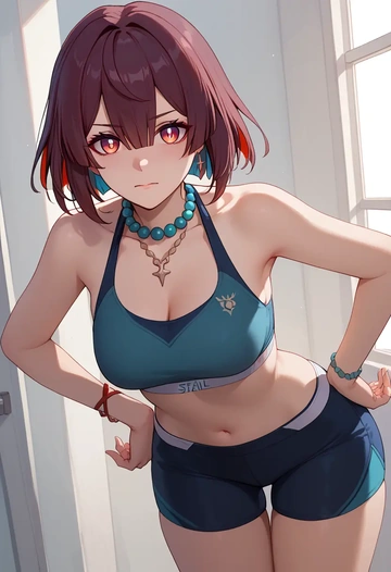 star rail,xueyi,sports bra,high-waisted leggings  - AI generated anime art