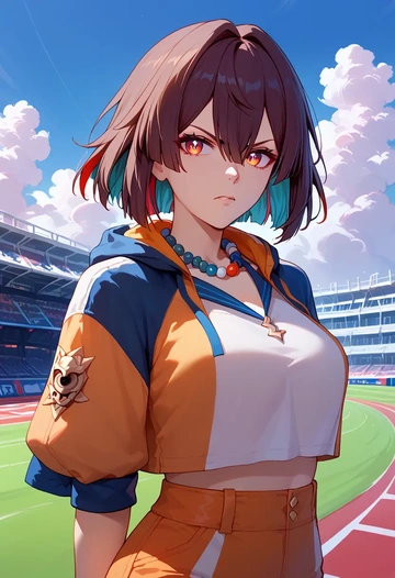 star rail,xueyi,crop hoodie,shorts  - AI generated anime art