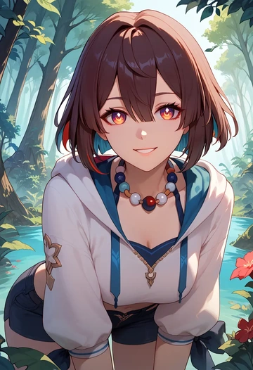 star rail,xueyi,crop hoodie,shorts  - AI generated anime art