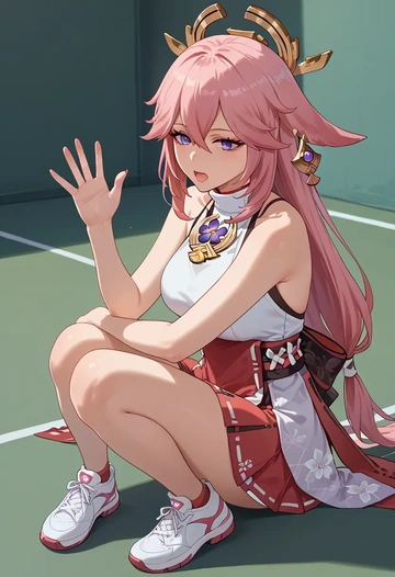 genshin impact,yae_miko,tennis skirt  - AI generated anime art