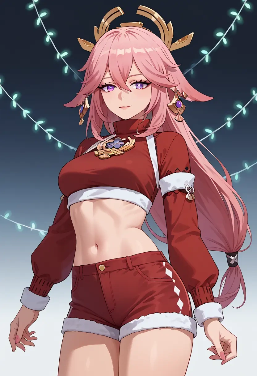 genshin impact,yae_miko,Christmas,red velvet shorts  - 