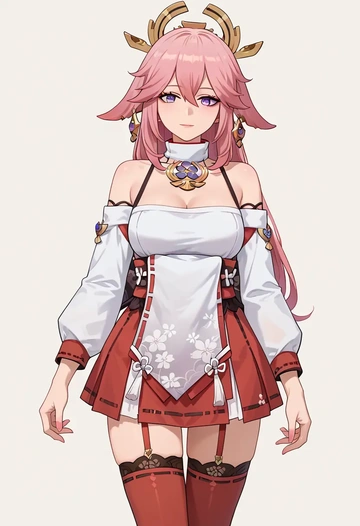 genshin impact,yae_miko,collar,oversized,Thigh garters  - AI generated anime art