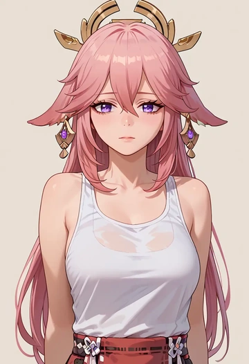 genshin impact,yae_miko,tank top,drawstring pants  - AI generated anime art