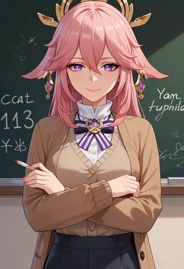 genshin impact,yae_miko,teacher, sweater  - AI generated anime art