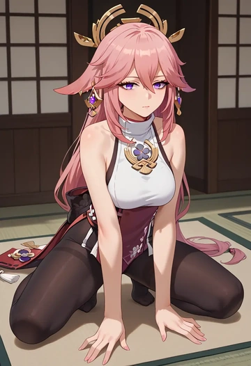 genshin impact,yae_miko,leggings,yoga  - AI generated anime art