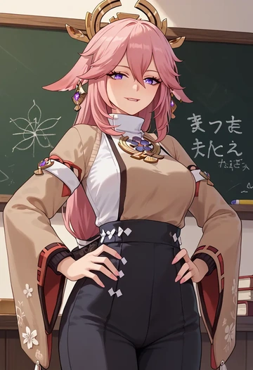 genshin impact,yae_miko,teacher, sweater  - AI generated anime art