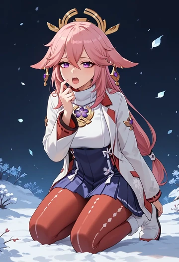 genshin impact,yae_miko,winter,student uniform,puffer jacket  - AI generated anime art