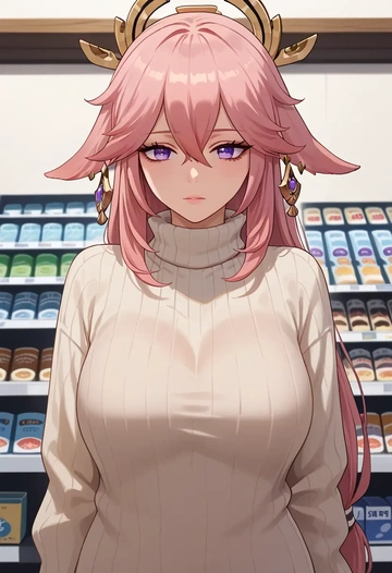 genshin impact,yae_miko,sweater  - AI generated anime art