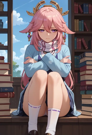 genshin impact,yae_miko,spring,student uniform,cardigan  - AI generated anime art