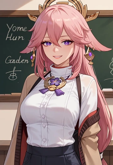 genshin impact,yae_miko,teacher, sweater  - AI generated anime art