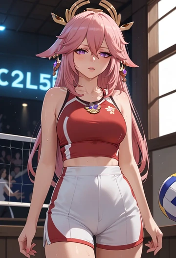 genshin impact,yae_miko,volleyball uniform  - AI generated anime art