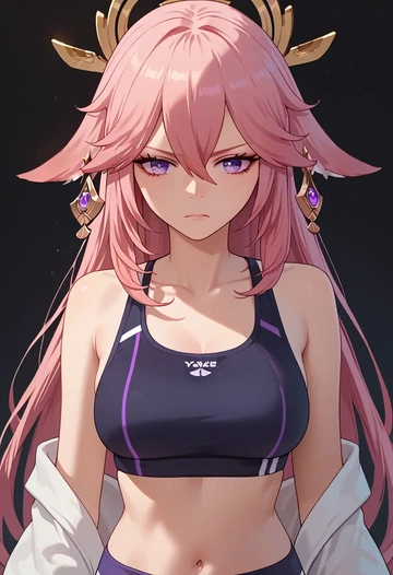 genshin impact,yae_miko,sports bra,high-waisted leggings  - AI generated anime art