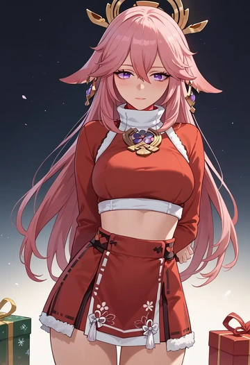 genshin impact,yae_miko,Christmas,skirt  - AI generated anime art