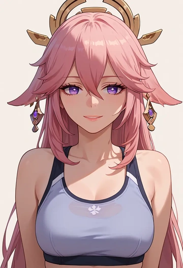 genshin impact,yae_miko,sports bra,high-waisted leggings  - AI generated anime art