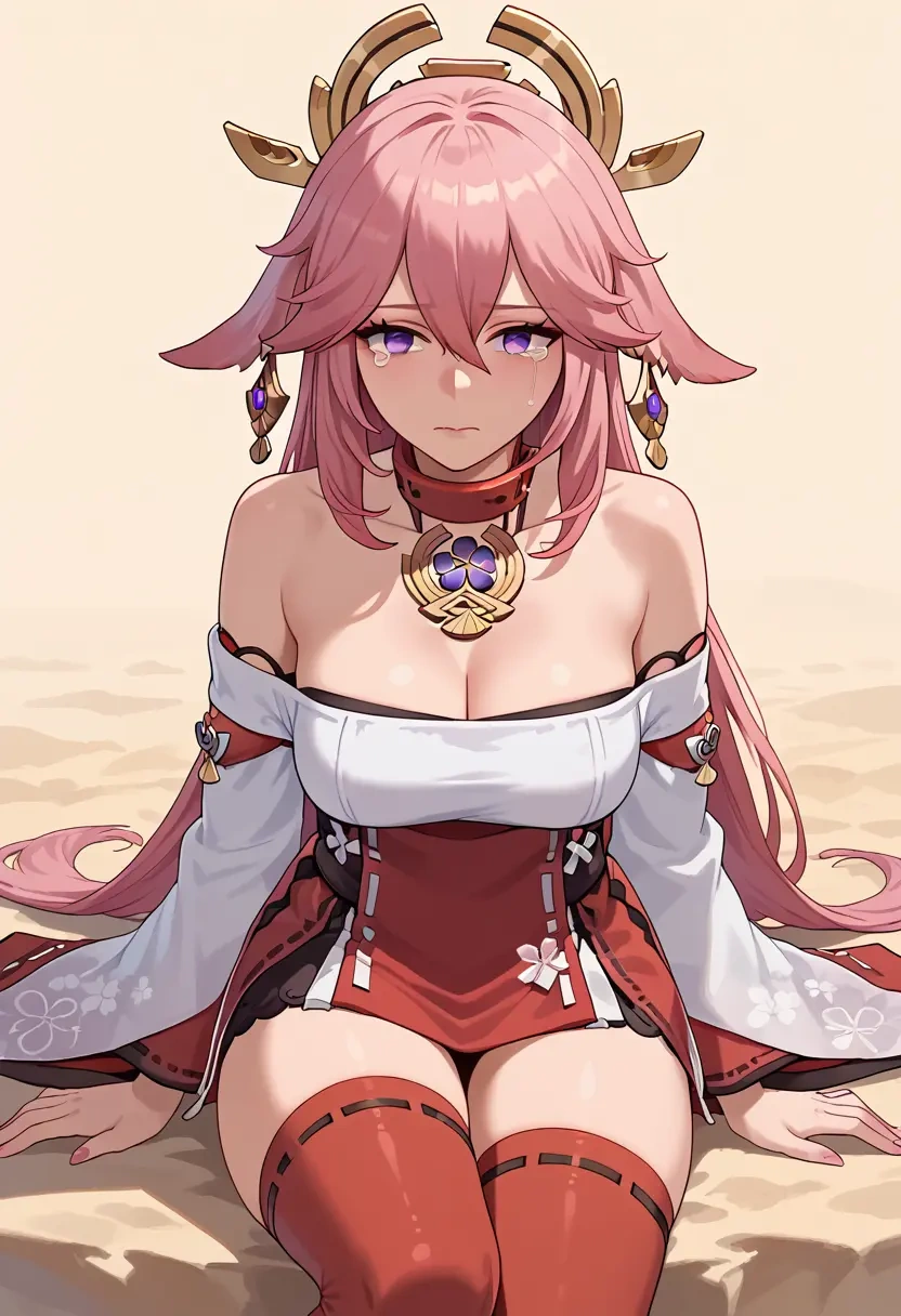 genshin impact,yae_miko,collar,oversized,Thigh garters  - 