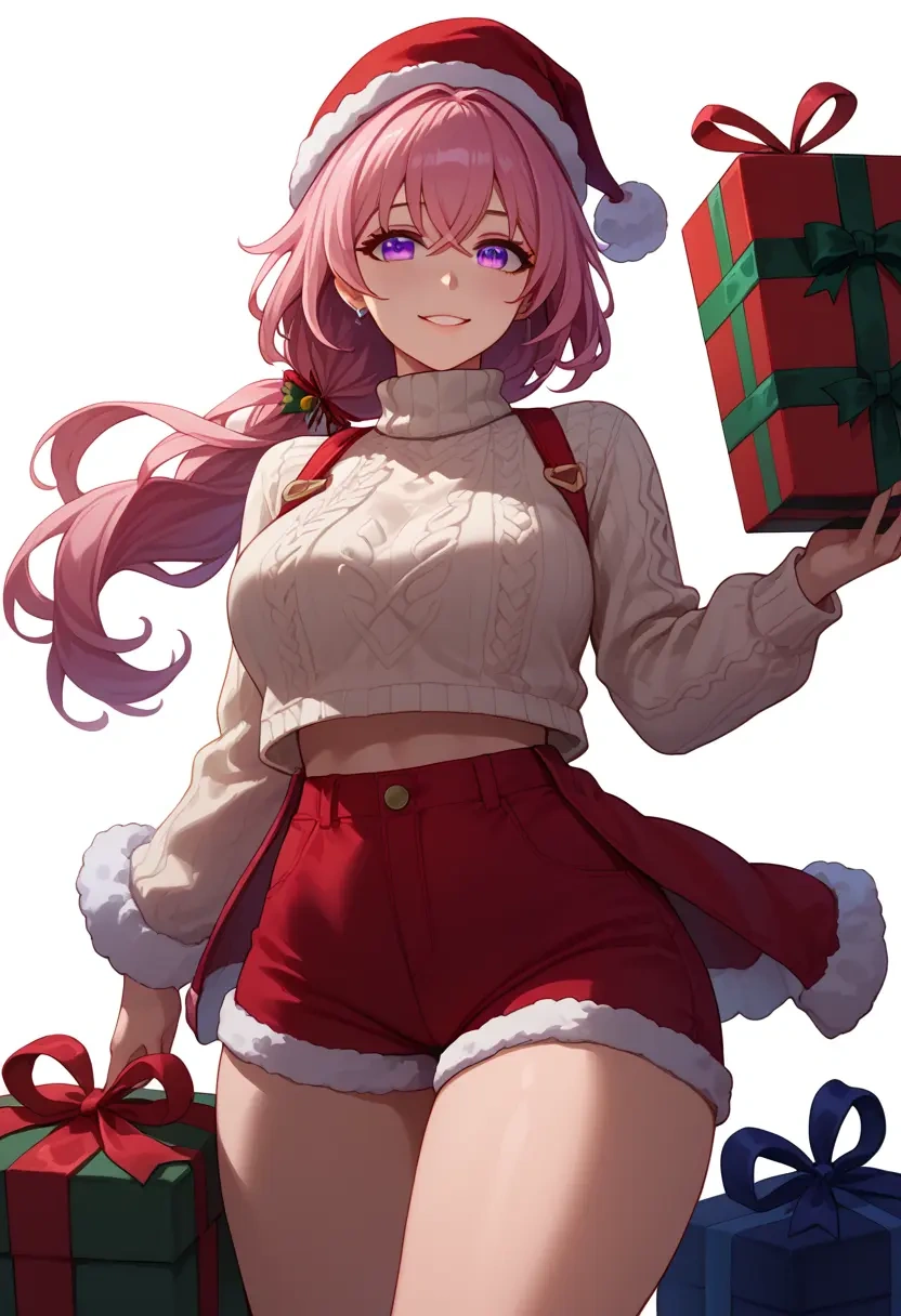 honkai_(series),yae_sakura,Christmas,red velvet shorts,turtleneck sweater  - 