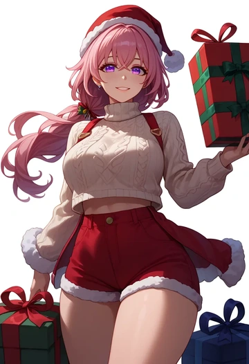 honkai_(series),yae_sakura,Christmas,red velvet shorts,turtleneck sweater  - AI generated anime art