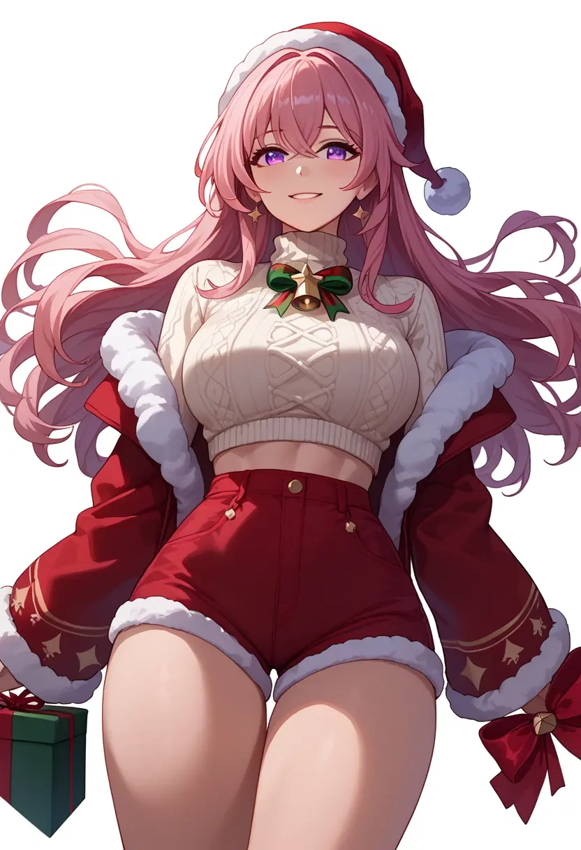 honkai_(series),yae_sakura,Christmas,red velvet shorts,turtleneck sweater  - 