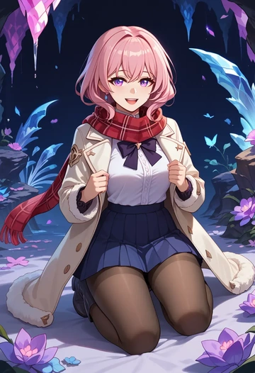 honkai_(series),yae_sakura,winter,student uniform,fur-trimmed coat  - AI generated anime art