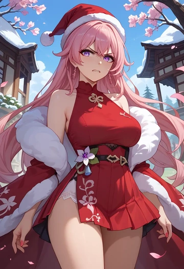 honkai_(series),yae_sakura,Christmas,red velvet dress  - AI generated anime art