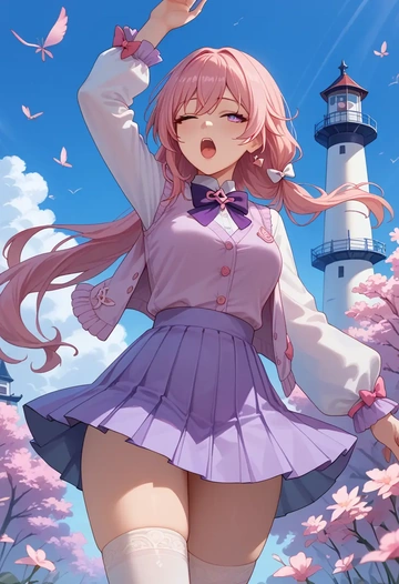 honkai_(series),yae_sakura,spring,student uniform,vest  - AI generated anime art