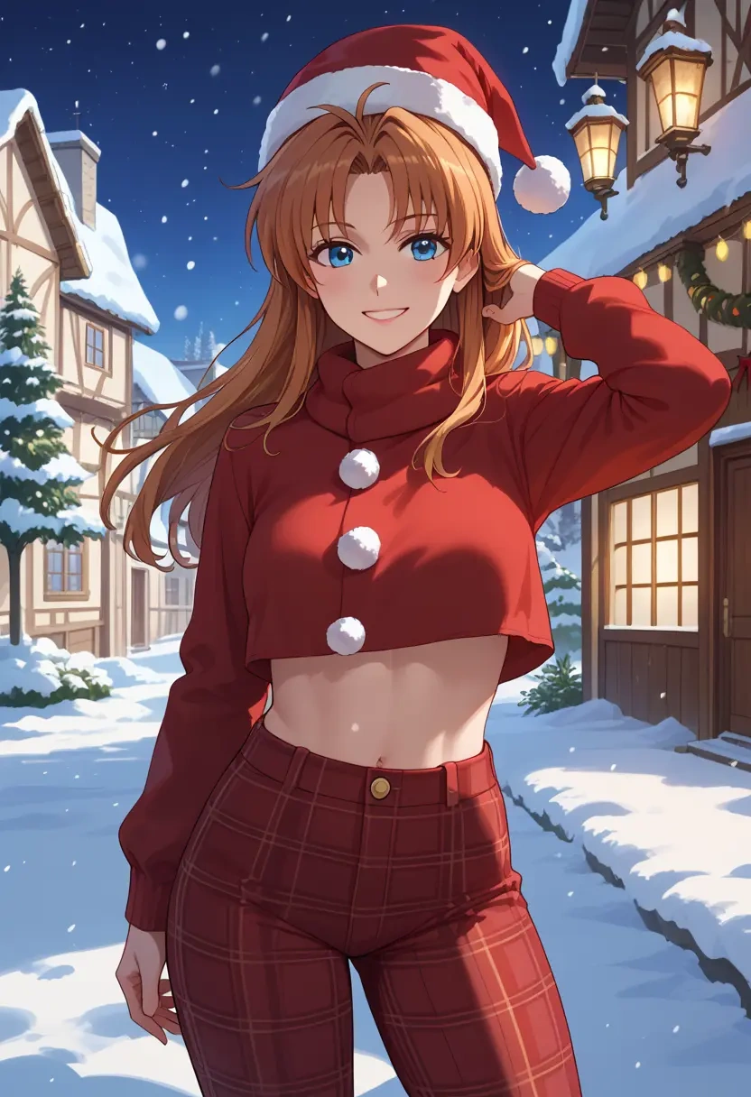 lyrical_nanoha,yagami_hayate,Christmas,plaid trousers  - 