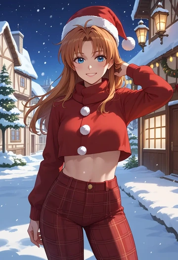 lyrical_nanoha,yagami_hayate,Christmas,plaid trousers  - AI generated anime art