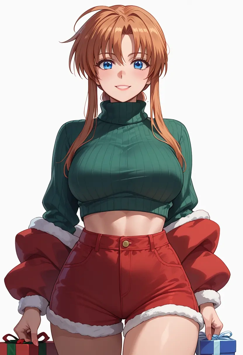 lyrical_nanoha,yagami_hayate,Christmas,red velvet shorts,turtleneck sweater  - 