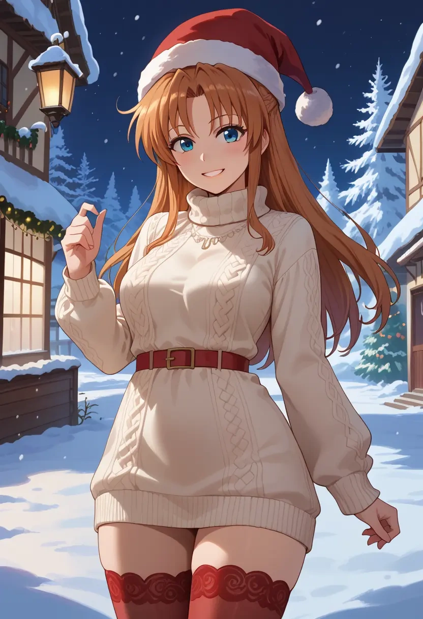 lyrical_nanoha,yagami_hayate,Christmas,sweater dress,stockings  - 