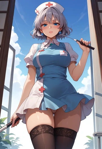 touhou,yagokoro_eirin,nurse pantyhose,mini skirt, sexy  - AI generated anime art