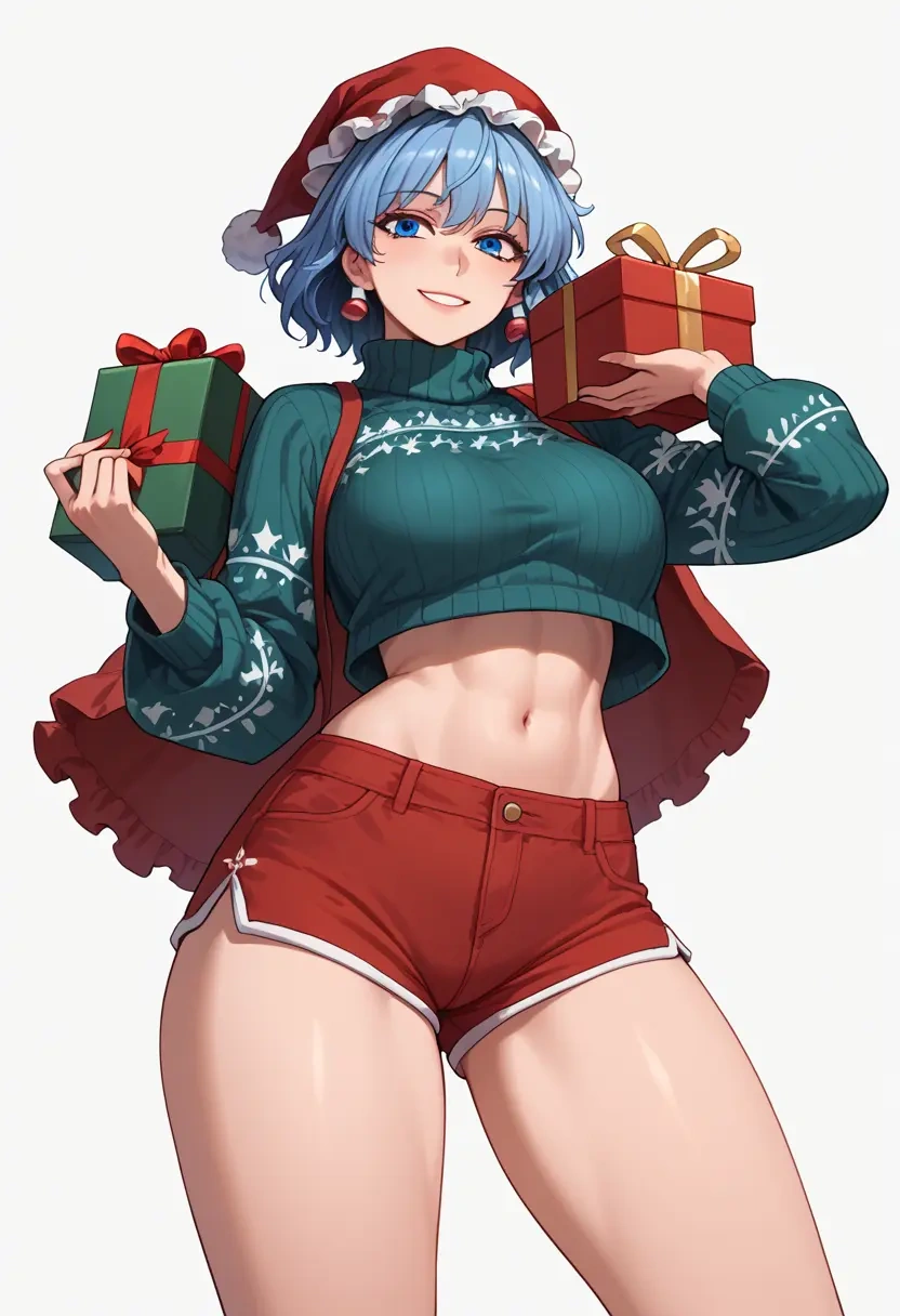 touhou,yagokoro_eirin,Christmas,red velvet shorts,turtleneck sweater  - 