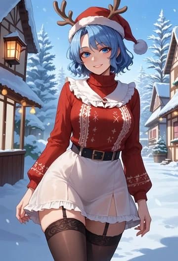 touhou,yagokoro_eirin,sweater,stockings,Thigh garters  - AI generated anime art