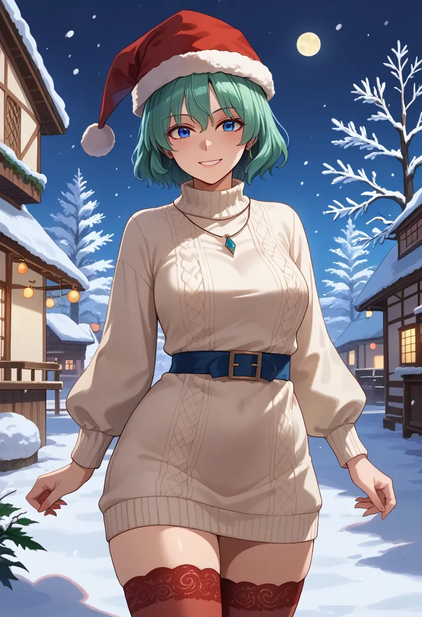 touhou,yagokoro_eirin,Christmas,sweater dress,stockings  - 