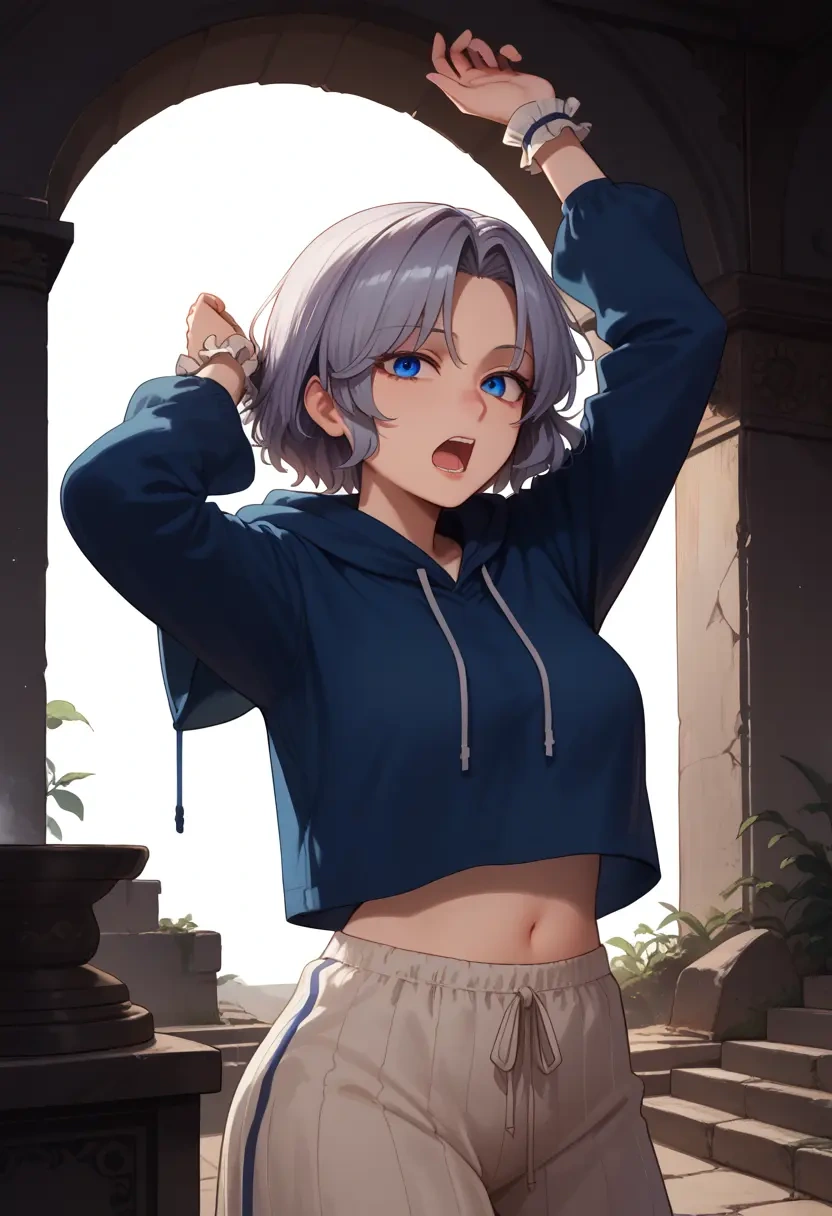 touhou,yagokoro_eirin,hoodie,cropped,high-waisted joggers  - 