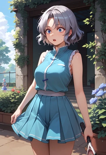 touhou,yagokoro_eirin,tennis dress,visor,trainers  - AI generated anime art