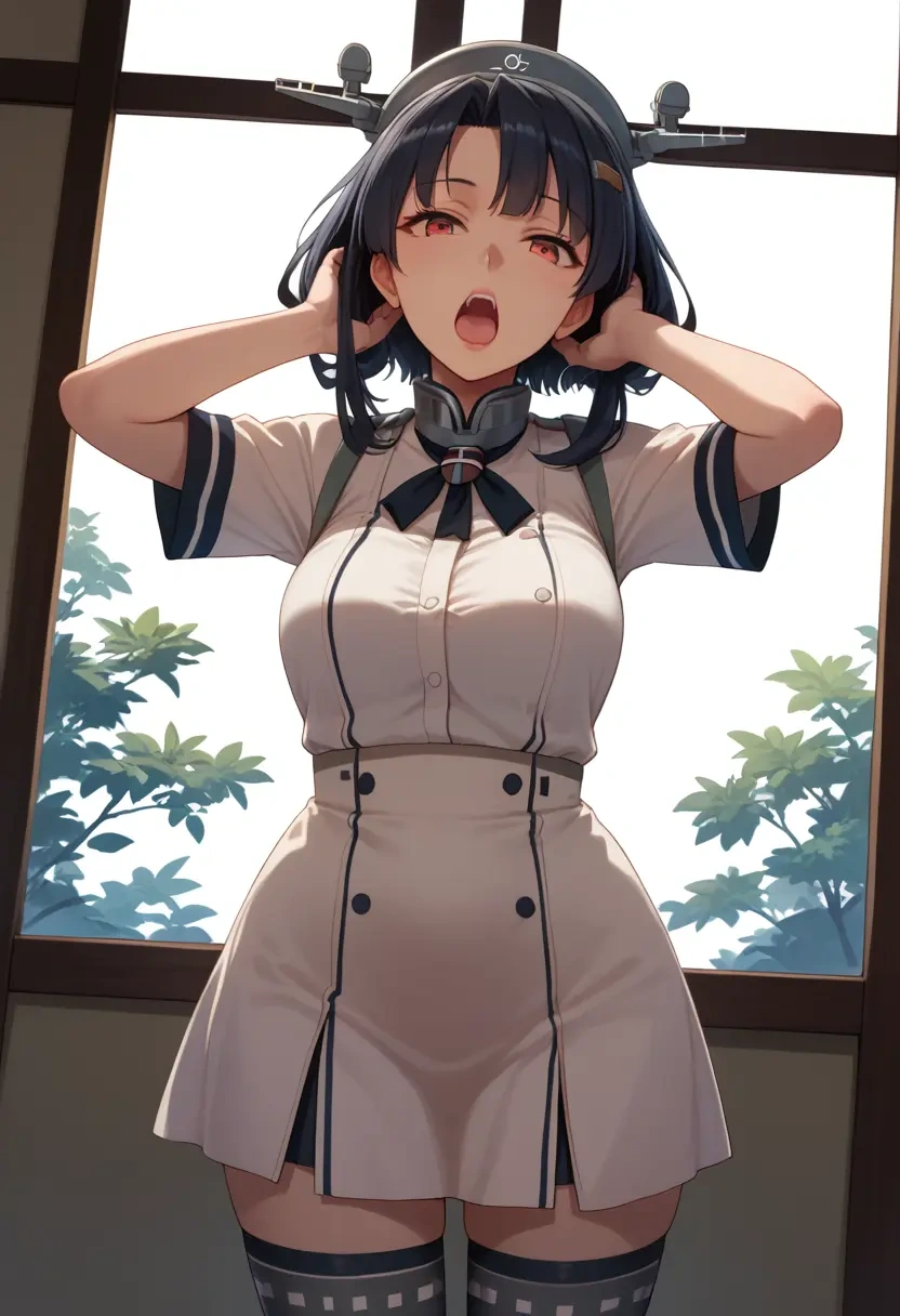 kantai_collection,yahagi_(kancolle),shirt dress,belted,stockings  - 