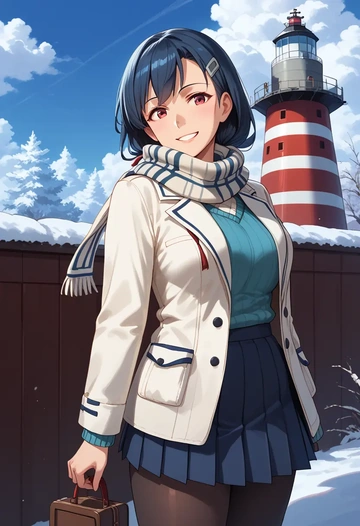 kantai_collection,yahagi_(kancolle),winter,student uniform,puffer jacket  - AI generated anime art