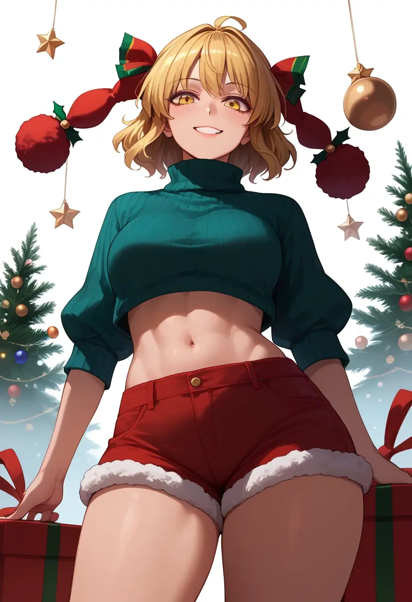 touhou,yakumo_ran,Christmas,red velvet shorts,turtleneck sweater  - 