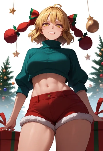 touhou,yakumo_ran,Christmas,red velvet shorts,turtleneck sweater  - AI generated anime art