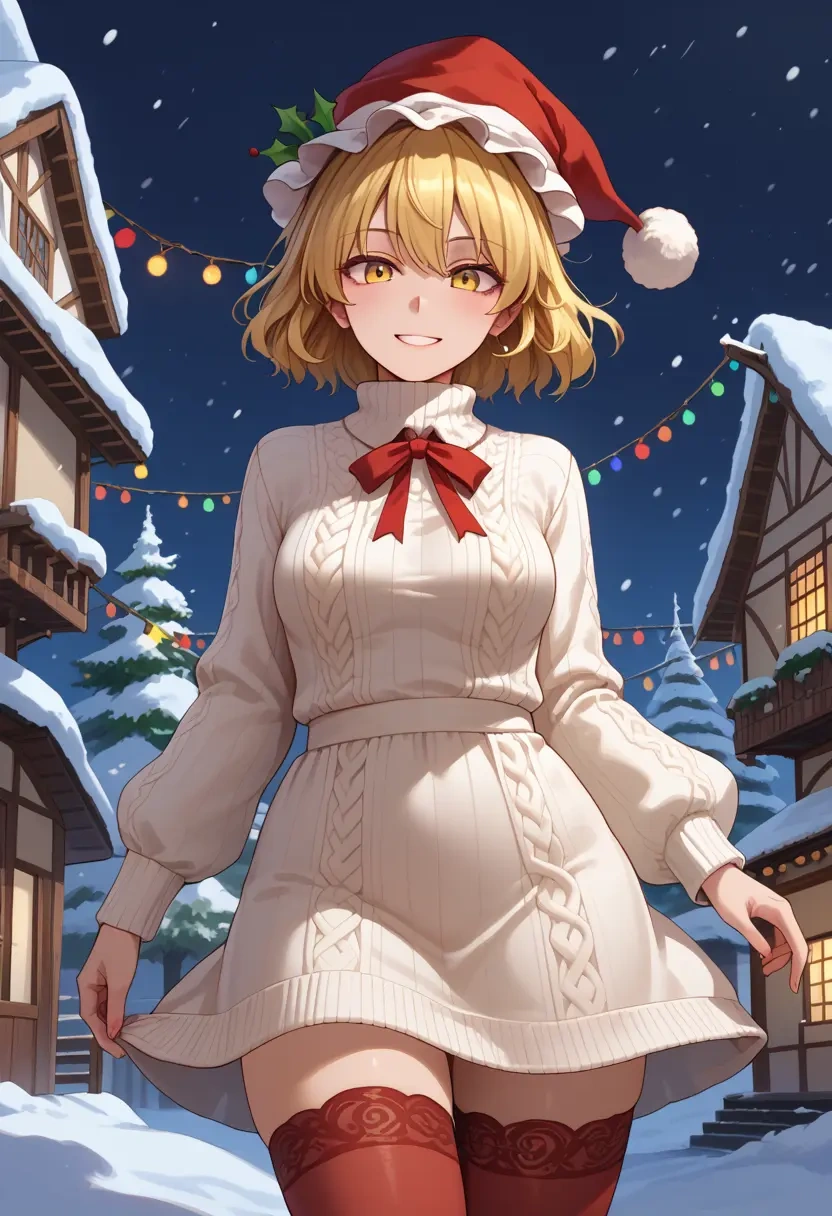 touhou,yakumo_ran,Christmas,sweater dress,stockings  - 