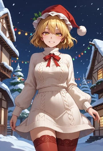 touhou,yakumo_ran,Christmas,sweater dress,stockings  - AI generated anime art