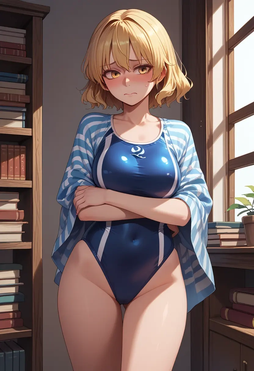 touhou,yakumo_ran,racerback swimsuit,striped trim,name tag patch  - 