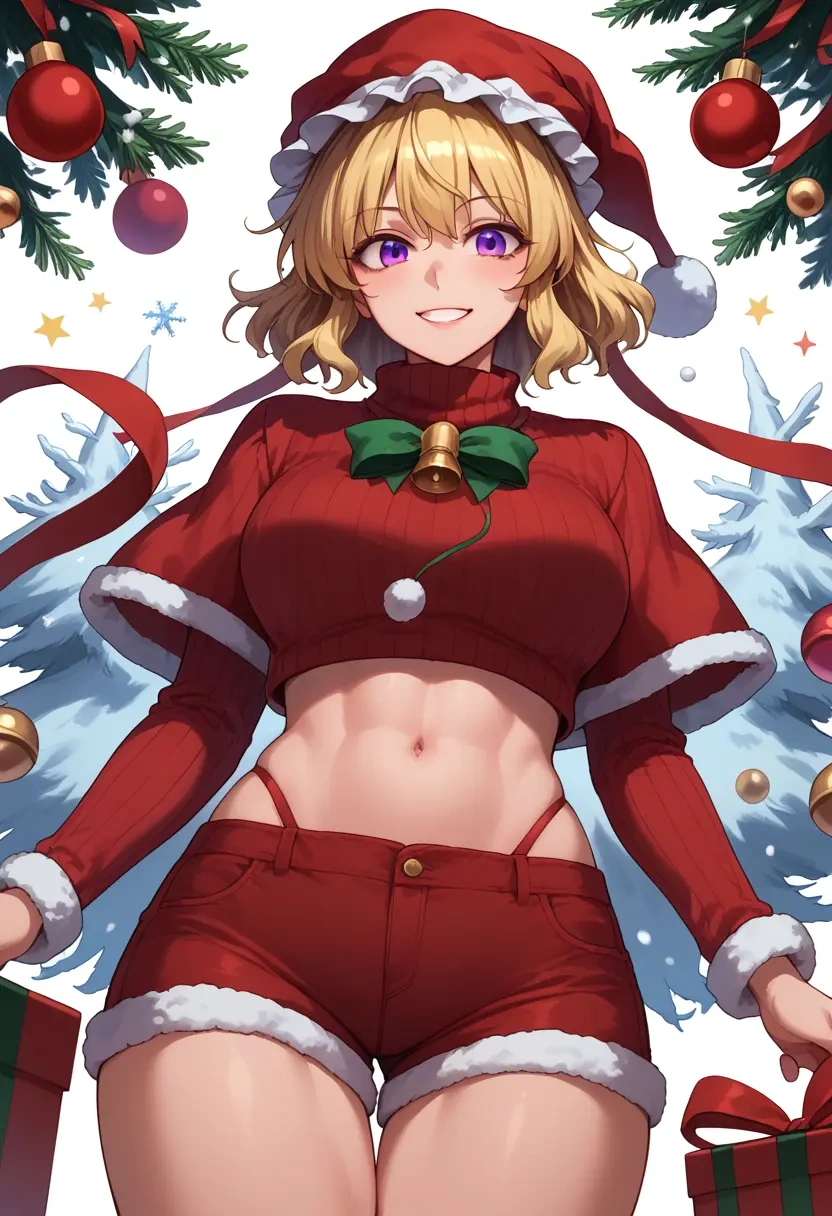 touhou,yakumo_yukari,Christmas,red velvet shorts,turtleneck sweater  - 