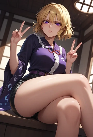 touhou,yakumo_yukari,leather,shorts  - AI generated anime art