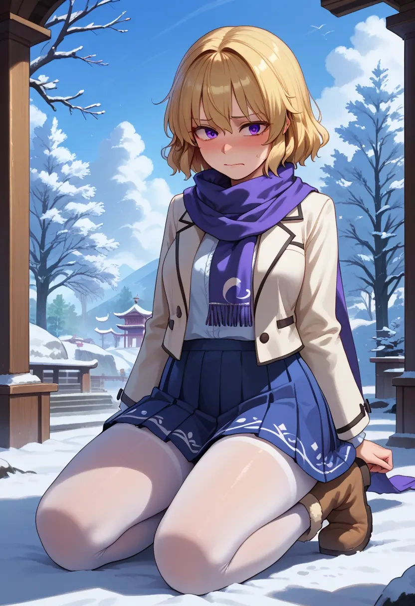 touhou,yakumo_yukari,winter,student uniform,puffer jacket  - 