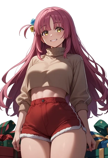 bocchi_the_rock,yamada_ryo,Christmas,red velvet shorts,turtleneck sweater  - AI generated anime art