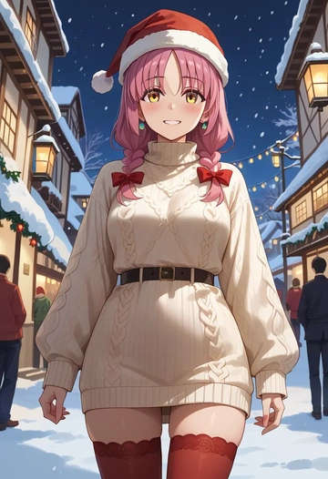 bocchi_the_rock,yamada_ryo,Christmas,sweater dress,stockings  - AI generated anime art