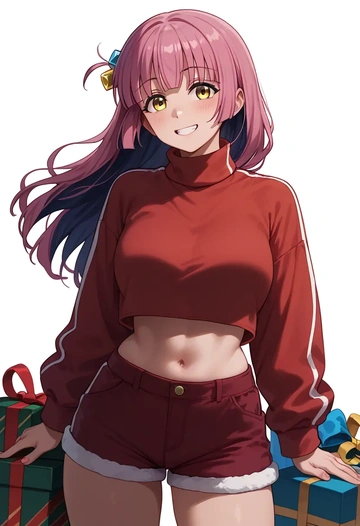 bocchi_the_rock,yamada_ryo,Christmas,red velvet shorts,turtleneck sweater  - AI generated anime art