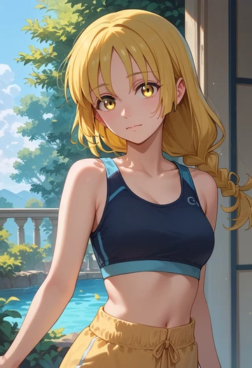 bocchi_the_rock,yamada_ryo,sports bra,high-waisted leggings  - AI generated anime art